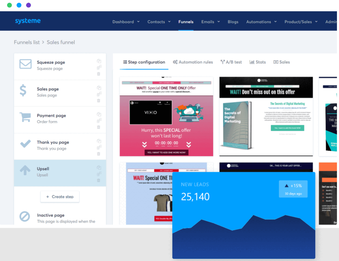 17 Clickfunnels Alternatives we Tested and Verified 2 Systeme.io funnel interface