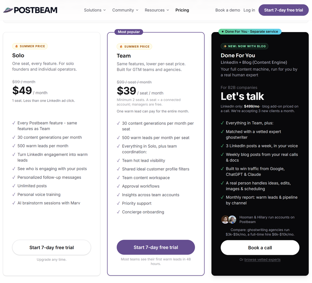 4 Essential AI-Powered Social Media Management Tools for Agencies 19 Postbeam price plan