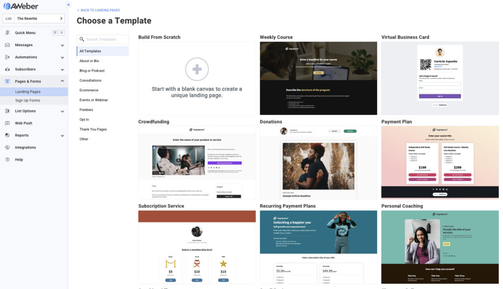 AWeber newsletter templates