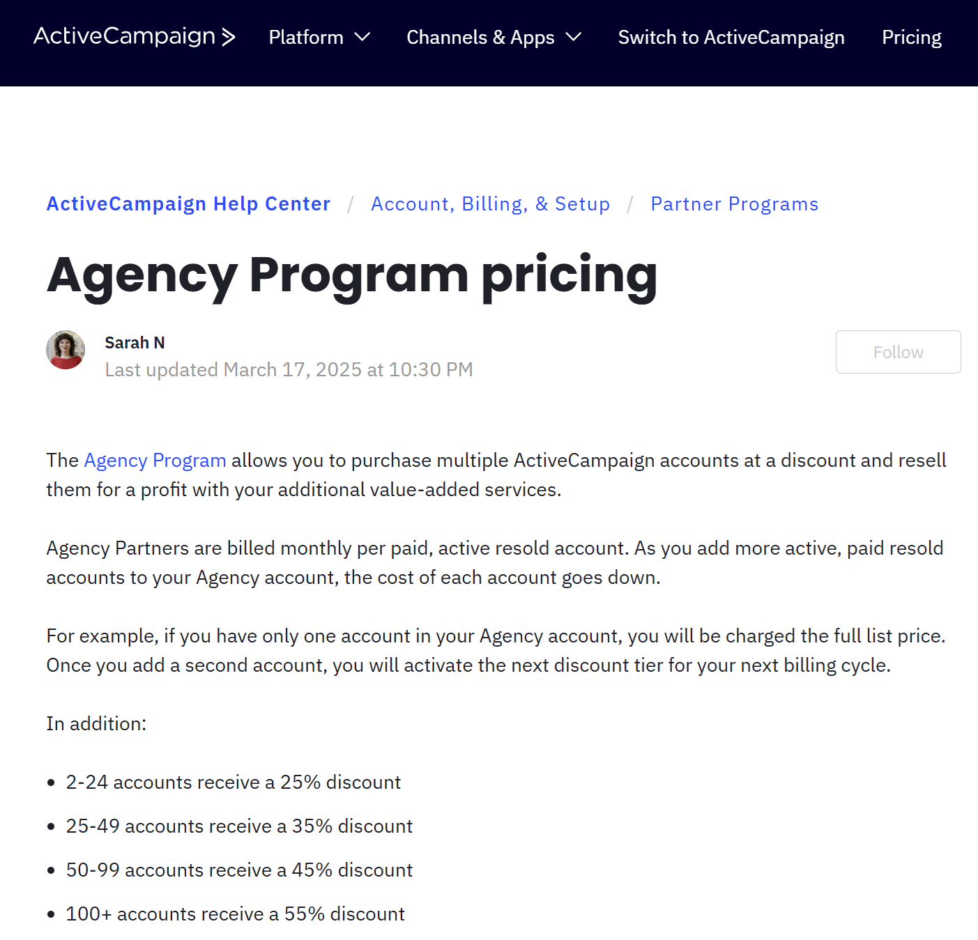ActiveCampaign Agency Price Plan Detail
