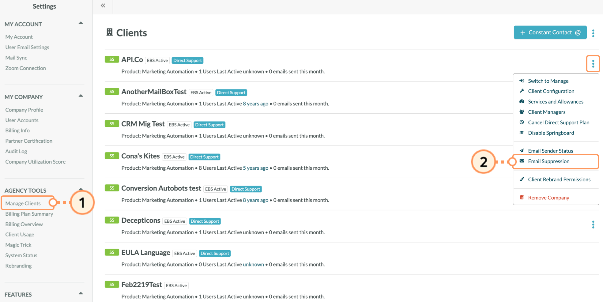 Constant Contact Client Management Dashboard