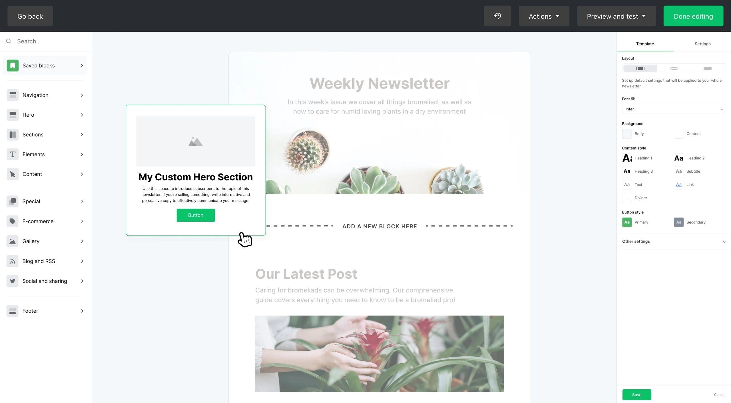 MailerLite newsletter editor