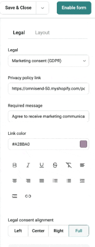 Omnisend Email Setting - Consent