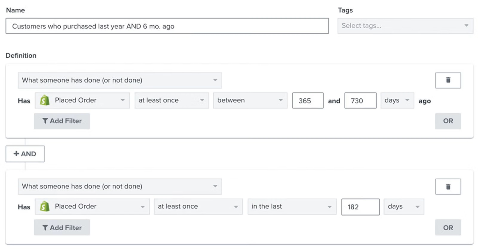 Klaviyo data rich B2C retention calculation setup