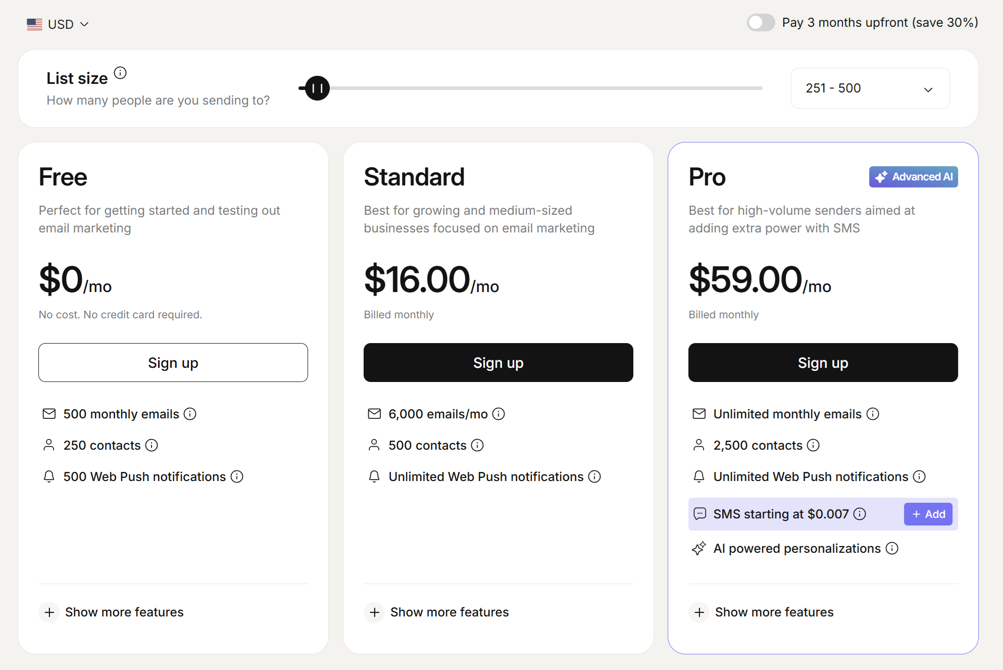 Omnisend price plan comparison