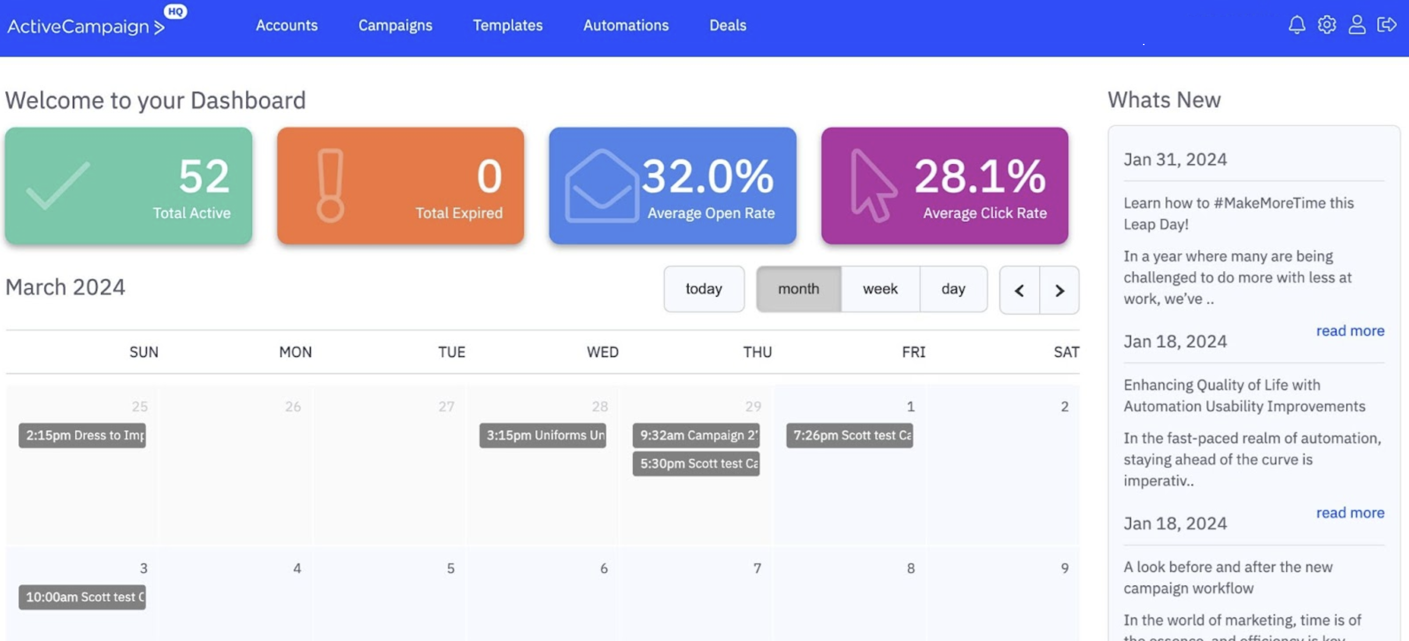 ActiveCampaign enterprise dashboard